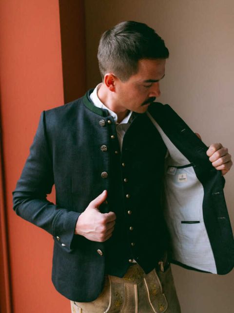 Weste Konstantin schwarzblau und bronzegrün